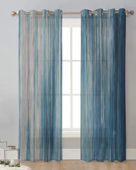 Современная абстрактная Ретро Синяя занавеска Тюлевые занавески для гостиной, Обработка кухонных окон, Вуалевые занавески