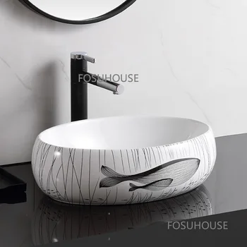 Современная мебель для ванной комнаты, умывальник на сцене, Круглый Бытовой Креативный Керамический умывальник, Персонализированная раковина для ванной