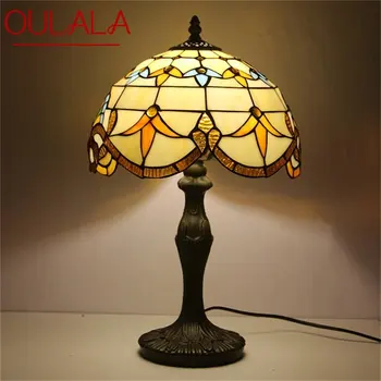 Современная настольная лампа OULALA Tiffany для спальни, креативная Цветочная фигурка, светодиодное украшение дома