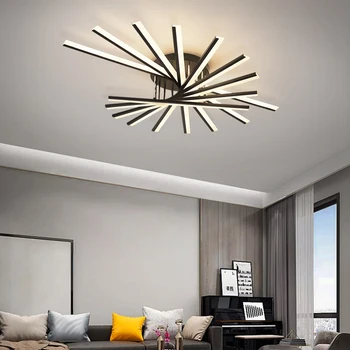Современный минималистичный дизайн, светодиодная люстра для гостиной, спальни, столовой, кабинета, Потолочный светильник в черном стиле, лампа с дистанционным затемнением.