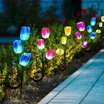 Солнечная светодиодная лампа Наружная Водонепроницаемая лампа для тюльпанов на солнечной энергии RGB Лампа для цветов тюльпана Ландшафтная лампа для газона во внутреннем дворе Украшение сада