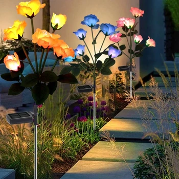 Солнечные садовые фонари, водонепроницаемые IP65, солнечные наземные фонари, солнечные розы, садовый светильник для сада, патио, ландшафт двора