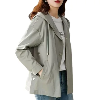 Темпераментная короткая ветровка, женские топы, весна 2023, новое модное однобортное пальто с капюшоном, женская куртка, Свободная верхняя одежда H2859