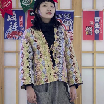 Традиционная японская весенне-осенняя куртка Haori Hanten для женщин, винтажный кардиган, Тонкое кимоно, азиатское народное пальто самурая Harajuku