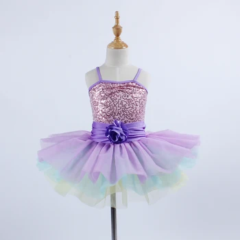 Фиолетовое балетное платье-пачка с пайетками, платье на подтяжках, трикотажная юбка, танцевальная одежда, группа, вечеринка, Сценическое представление, танцевальный костюм