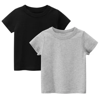 Футболки для мальчиков и девочек, 2 предмета, однотонные топы для маленьких детей, летние однотонные футболки, повседневные футболки с коротким рукавом оптом