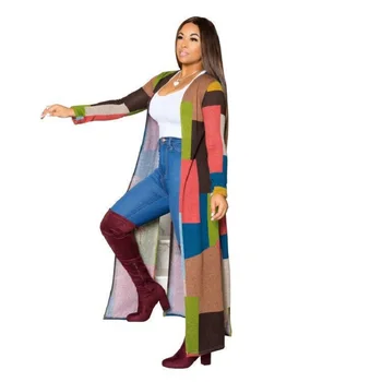 Цветной лоскутный женский кардиган в стиле пэчворк, пальто, длинный рукав, весна-осень, повседневный модный тренч свободного кроя