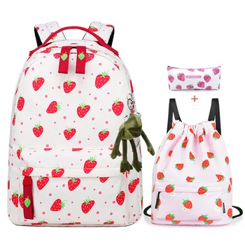 Школьный рюкзак с клубничным принтом для девочек, школьные сумки Mochilas, повседневный женский рюкзак для путешествий, модный рюкзак на открытом воздухе