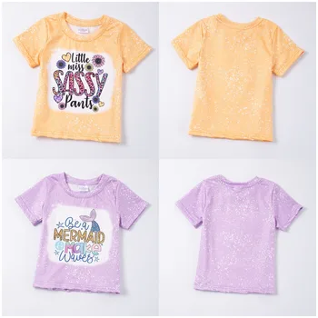 Эксклюзивная одежда Girlymax на весну-лето с короткими рукавами для маленьких девочек, отбеленный топ, футболка с русалочкой в цветочек, бутик детской одежды