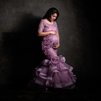 Элегантное кружевное платье Русалки для беременных с цветочным рисунком Для фотосъемки, красивые платья для беременных с короткими рукавами, платья для беременных Birdal, платья для беременных на заказ Ma