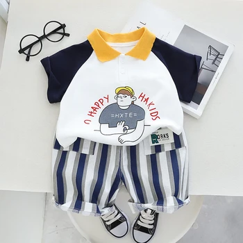 летняя одежда для маленьких мальчиков и девочек, Повседневная детская футболка с принтом, костюмы, детская одежда для младенцев, комплект из двух предметов