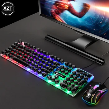 новый набор клавиатуры и мыши Gtx300 Игровая клавиатура в стиле панк-ретро с подсветкой, USB-проводная подвесная клавиатура и мышь