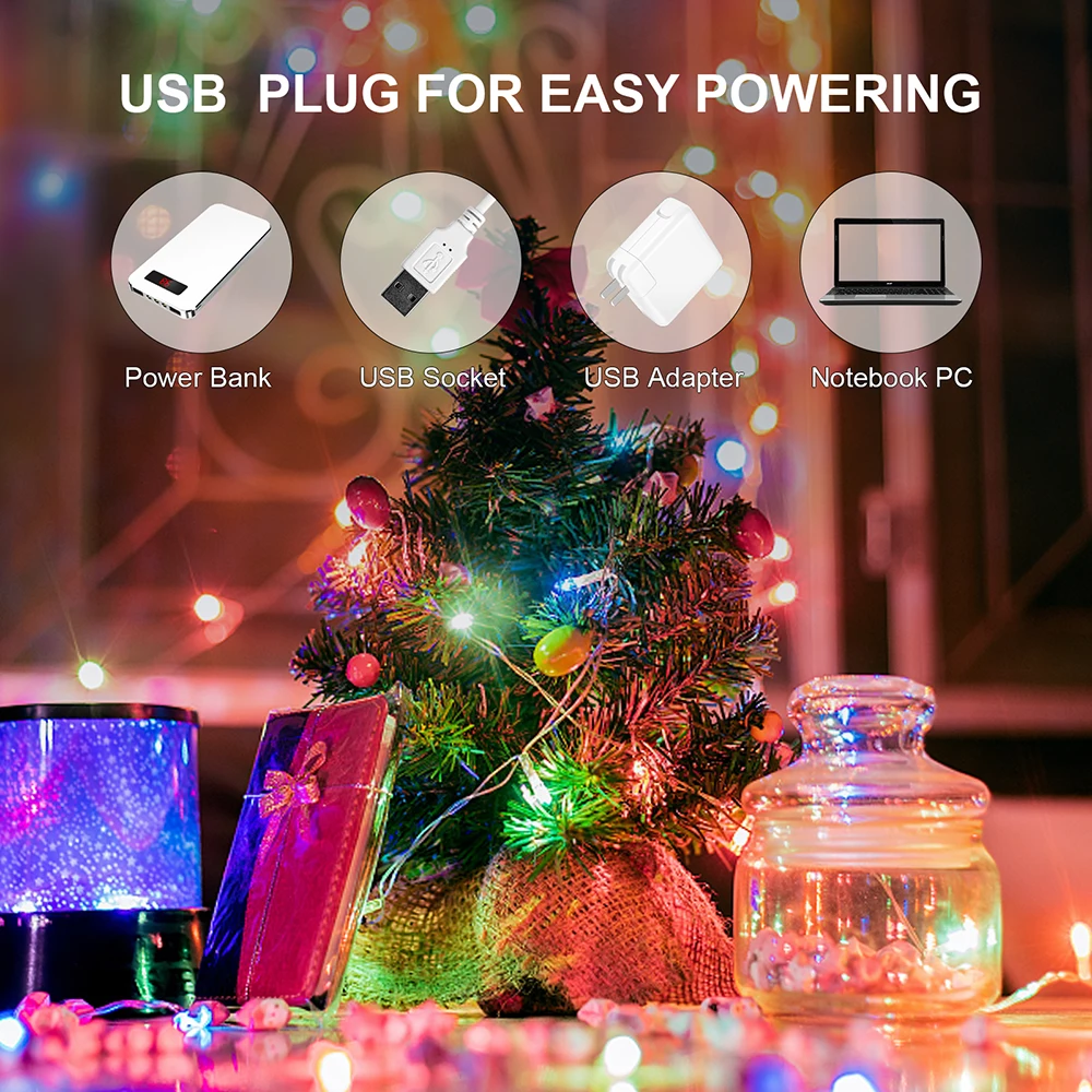 WS2812B RGB Рождественские огни Строка USB Праздничные огни Украшение Дня Рождения Светодиодная гирлянда Dreamcolor, адресуемая индивидуально 5 В 0