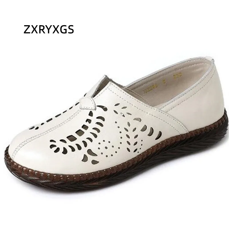 ZXRYXGS/ Женские туфли на плоской подошве из мягкой Воловьей кожи Высшего качества, 2023, Весенне-летние Кожаные Сандалии, Дышащая Женская Повседневная обувь Большого размера 0