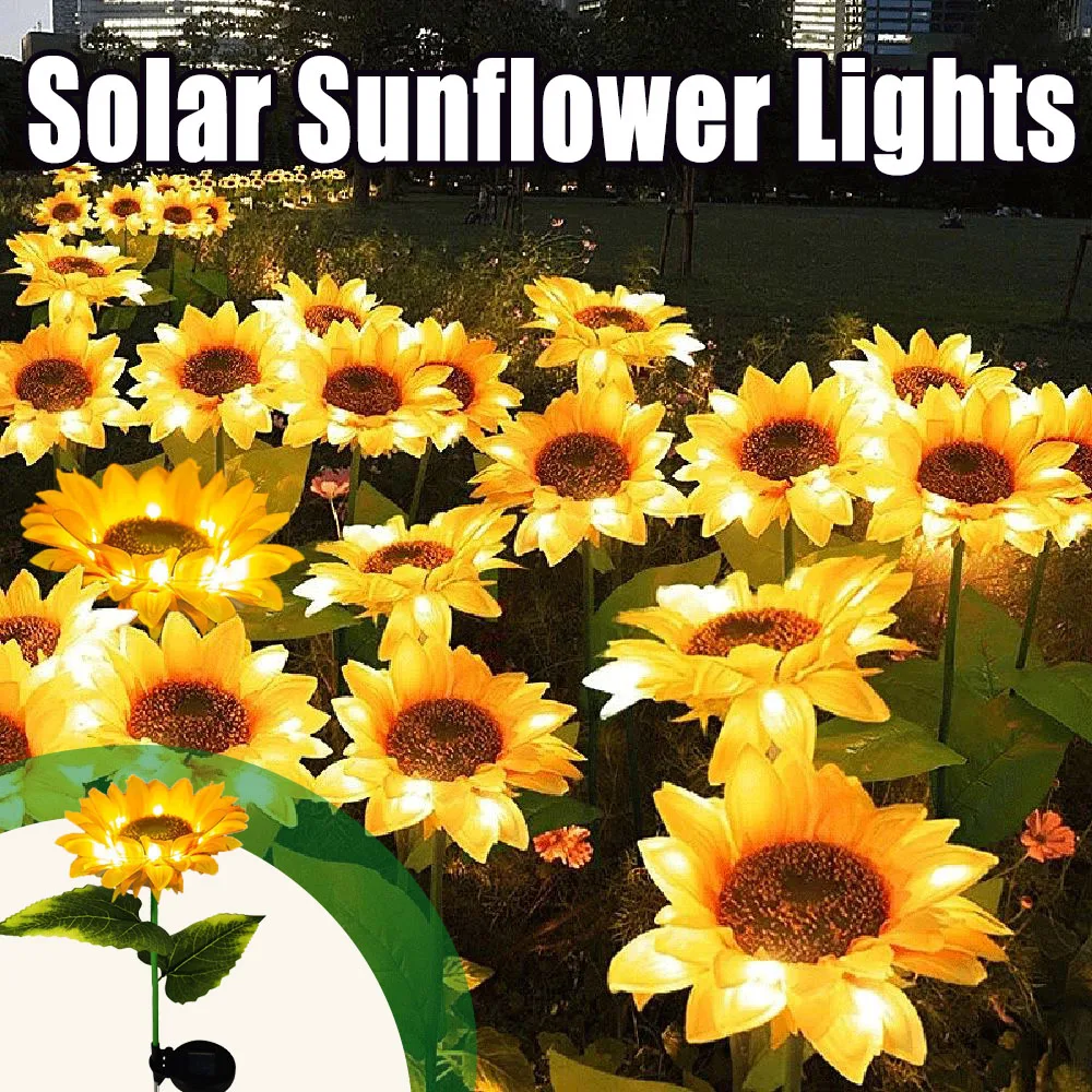 Светодиодные солнечные фонари Sunflower емкостью 600 мАч, перезаряжаемые садовые фонари, наружные водонепроницаемые ландшафтные фонари для дорожки, свадебного двора 0