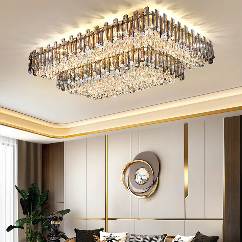 Современная Роскошная Хрустальная потолочная люстра для гостиной Столовой Кухни нового дизайна Прямоугольная Светодиодная подсветка внутреннего освещения 0