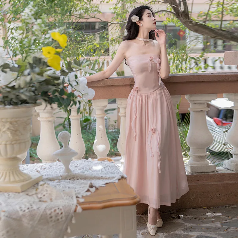 2022 Принцесса Цветок Розовое Вечернее платье для выпускного вечера Элегантные Женские вечерние платья со шнуровкой и открытой спиной 1