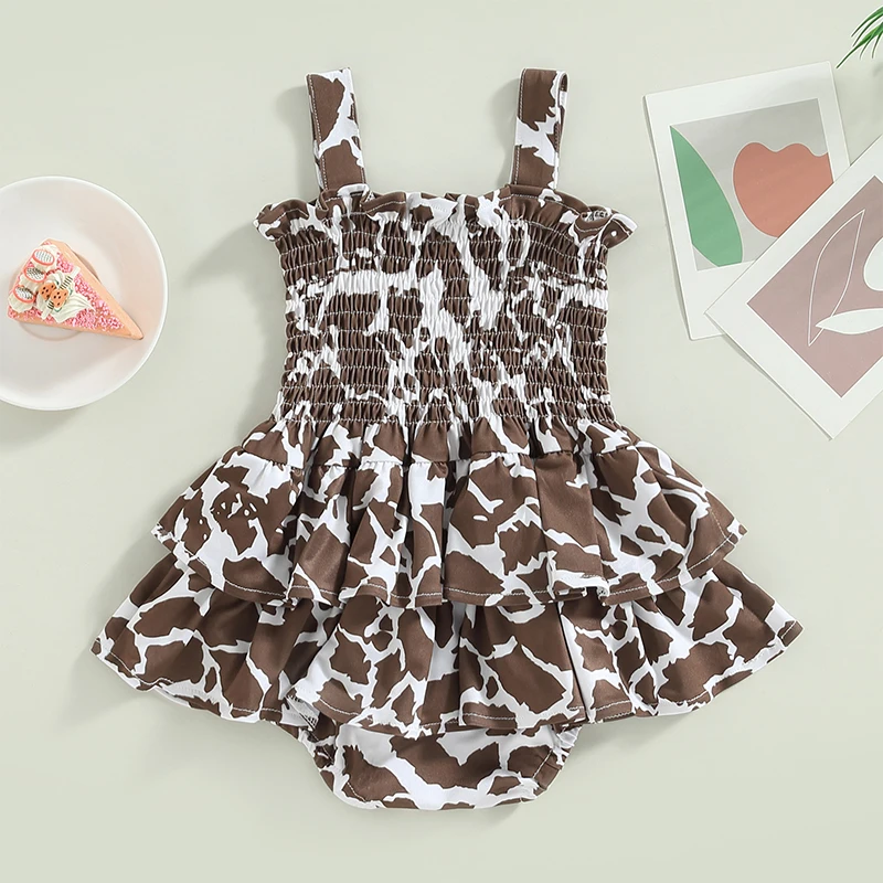 2023-02-15 Lioraitiin Плиссированное платье-комбинезон для новорожденных девочек 0-18 м, комбинезон без рукавов с принтом коровы/маргаритки 1