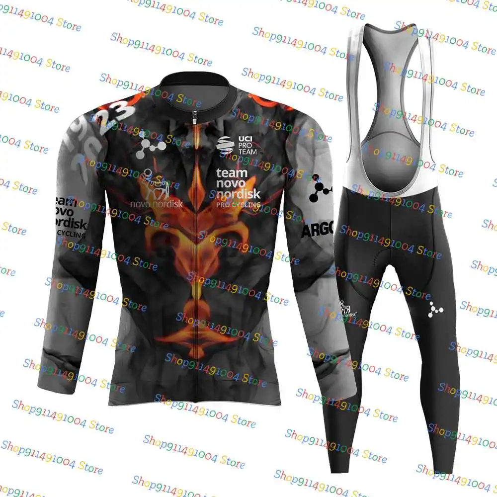 2023 Комплект велосипедной майки Team Novo Nordisk, одежда для шоссейных велосипедов с длинным рукавом, нагрудник, брюки Maillot Ciclismo Ropa 1