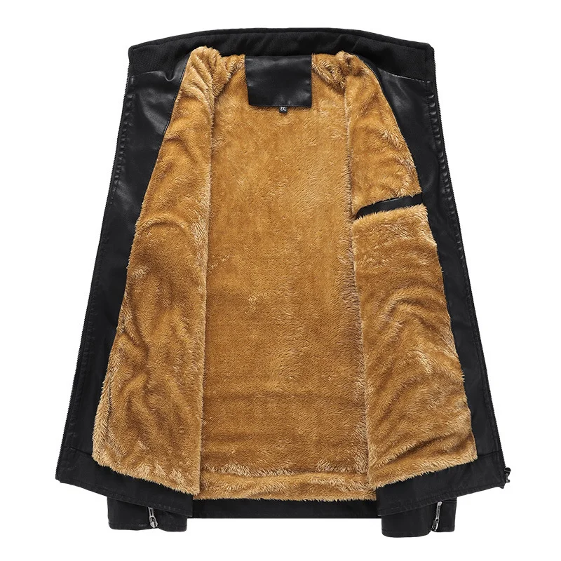 2023 Новая осенне-зимняя кожаная куртка для мужчин, мотоциклетные куртки со стоячим воротником, зимняя теплая флисовая ветровка, пальто, верхняя одежда 1
