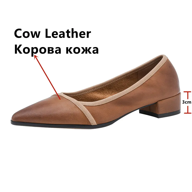 FEDONAS/ Женские туфли-лодочки на низком каблуке с острым носком, лаконичная повседневная обувь из натуральной кожи, женская весенне-летняя базовая обувь в стиле ретро 1
