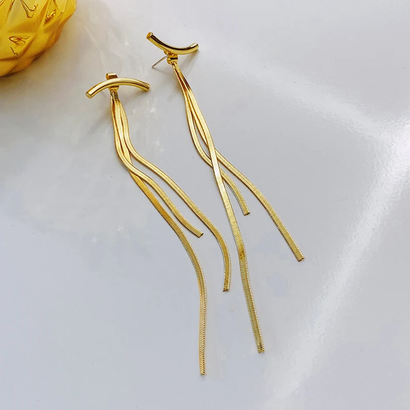 Винтажные золотые серьги-подвески с кисточками на длинной нити для женщин, глянцевая геометрическая дуга, корейская бижутерия, прямая поставка 2021 г. 1