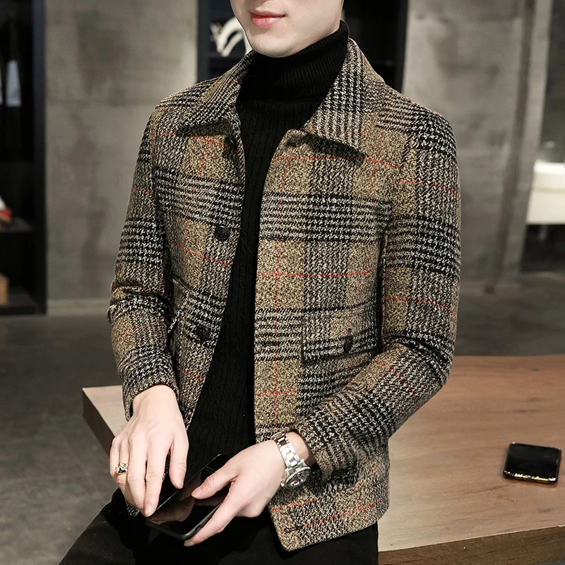 Мужское шерстяное пальто короткого фасона, модное красивое зимнее пальто из шерсти плюс хлопка, утолщенная корейская версия трендового войлочного пальто, куртка mn 1
