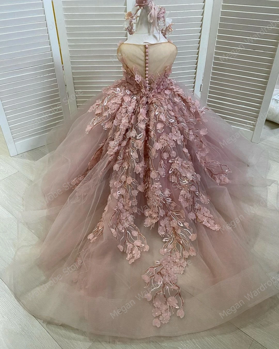Реальное изображение Детские свадебные платья из розового тюля для девочек, длинное платье принцессы с цветами ручной работы, рождественское платье для маленьких девочек, vestidos 1