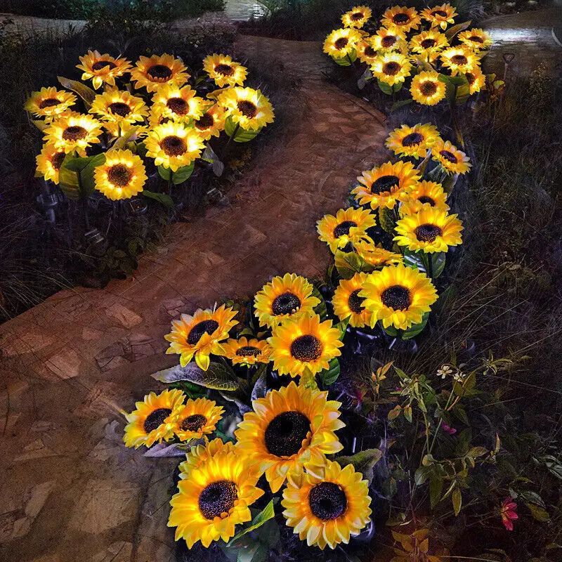 Светодиодные солнечные фонари Sunflower емкостью 600 мАч, перезаряжаемые садовые фонари, наружные водонепроницаемые ландшафтные фонари для дорожки, свадебного двора 1