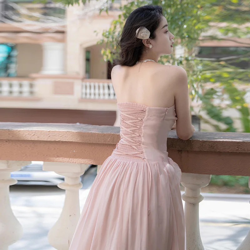 2022 Принцесса Цветок Розовое Вечернее платье для выпускного вечера Элегантные Женские вечерние платья со шнуровкой и открытой спиной 2