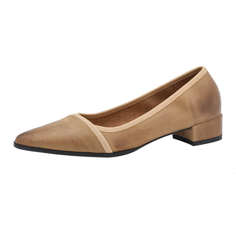 FEDONAS/ Женские туфли-лодочки на низком каблуке с острым носком, лаконичная повседневная обувь из натуральной кожи, женская весенне-летняя базовая обувь в стиле ретро 2