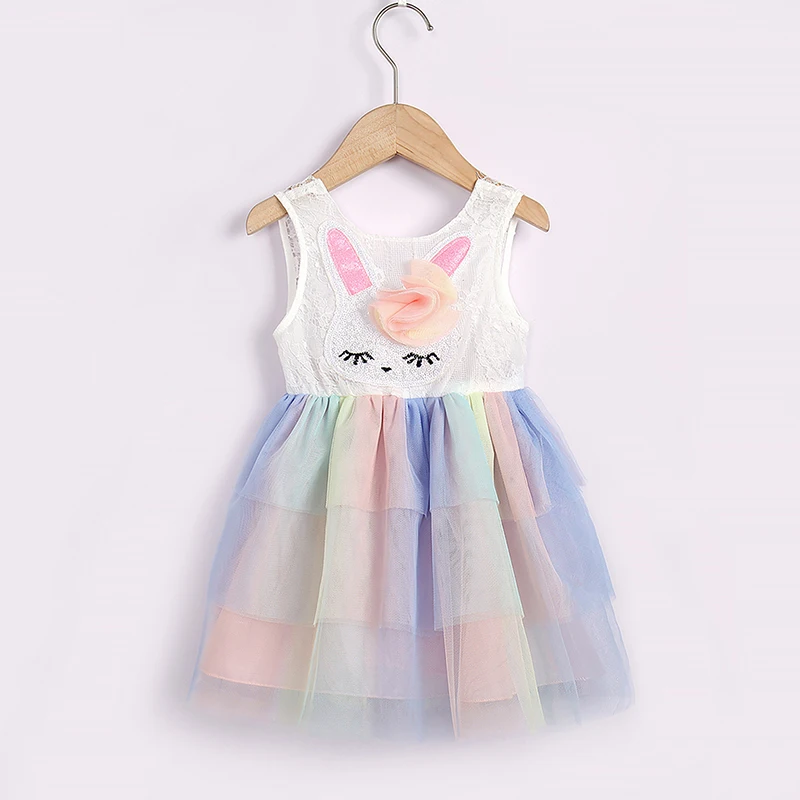 FOCUSNORM/ летнее милое детское платье для девочек, одежда, Пасхальный кролик, кружевной сарафан в стиле пэчворк с блестками, многослойный сарафан в стиле пэчворк 2