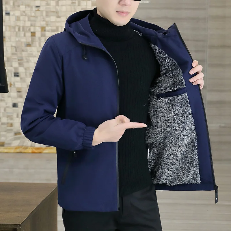Весенне-осенняя мужская куртка с капюшоном, мужская верхняя одежда, утепленная толстая теплая куртка-ветровка, мужское модное повседневное пальто 5XL 2