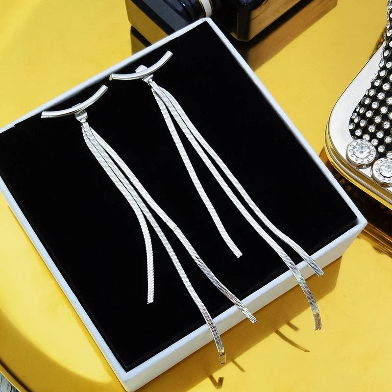 Винтажные золотые серьги-подвески с кисточками на длинной нити для женщин, глянцевая геометрическая дуга, корейская бижутерия, прямая поставка 2021 г. 2