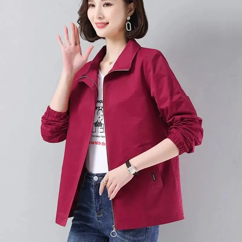 Женская куртка-пальто 2023 года, Новая повседневная ветровка с длинным рукавом, женское базовое пальто на молнии, свободные Весенне-осенние пиджаки, топы 2