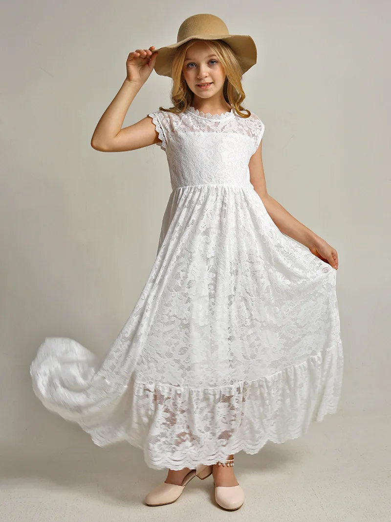 Летние кружевные платья для девочек, модное детское платье для свадебной вечеринки, одежда с цветочным узором для малышей, подростковая одежда для 3, 4, 6, 8, 10, 12 лет 2
