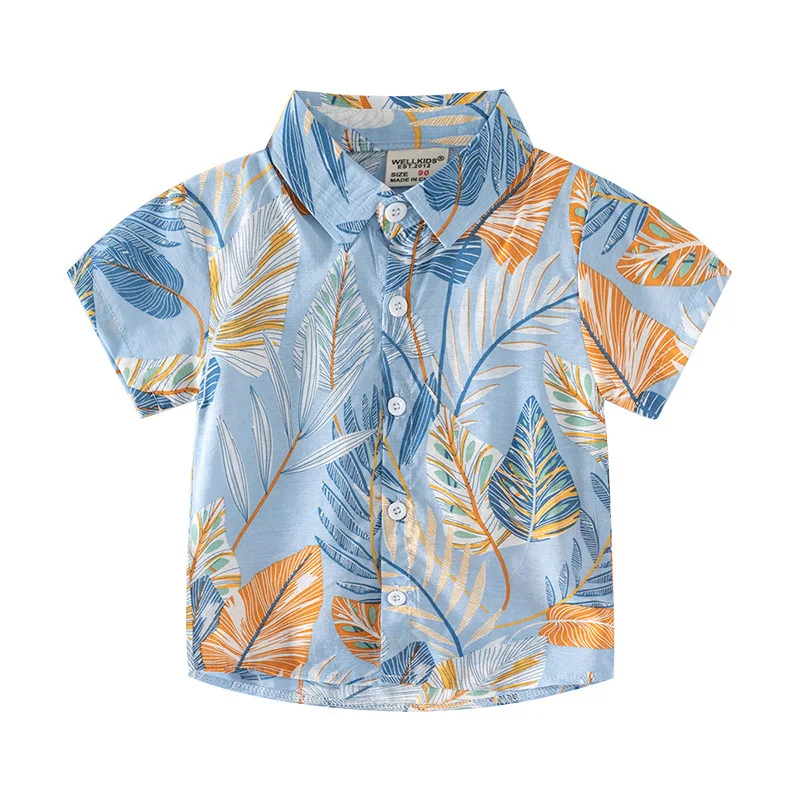 Летние Рубашки Для мальчиков 2023 года, Новая Модная Рубашка Поло С Коротким рукавом Для мальчиков в Пляжном Курортном Стиле, Школьная Детская Модная Рубашка С Рисунком 2