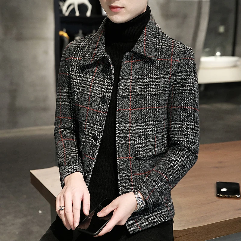 Мужское шерстяное пальто короткого фасона, модное красивое зимнее пальто из шерсти плюс хлопка, утолщенная корейская версия трендового войлочного пальто, куртка mn 2