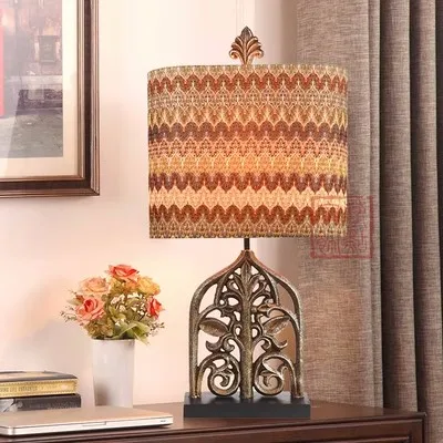 Настольная лампа с американским вырезом и тибетским рисунком, европейская классическая гостиная, спальня, модельная комната, декоративная настольная лампа 2