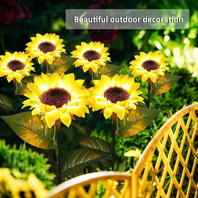 Светодиодные солнечные фонари Sunflower емкостью 600 мАч, перезаряжаемые садовые фонари, наружные водонепроницаемые ландшафтные фонари для дорожки, свадебного двора 2
