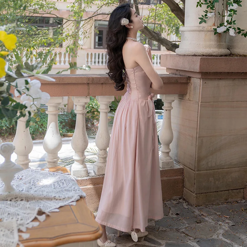 2022 Принцесса Цветок Розовое Вечернее платье для выпускного вечера Элегантные Женские вечерние платья со шнуровкой и открытой спиной 3