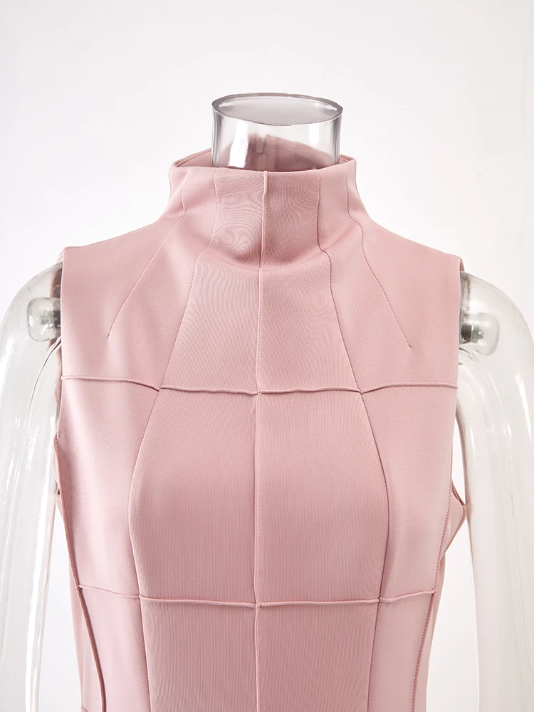 [EWQ] Милое женское плиссированное платье без рукавов со стоячим вырезом, красивая одежда, летние розовые вечерние платья 2023 года 3