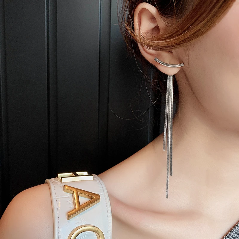 Винтажные золотые серьги-подвески с кисточками на длинной нити для женщин, глянцевая геометрическая дуга, корейская бижутерия, прямая поставка 2021 г. 3