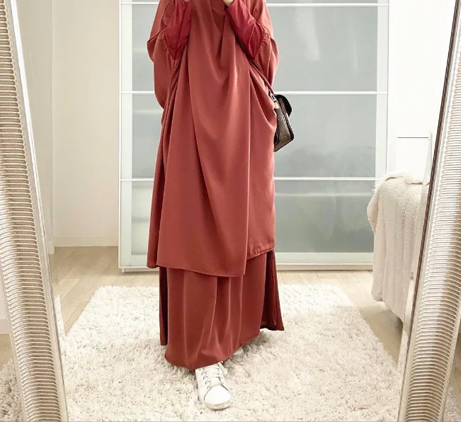 Мусульманские Наборы Женская Одежда Для Молитвы На Ид Джилбаб Абая Длинное Полное Покрытие Платье Для Рамадана Абаи Исламская Ткань С Капюшоном Мусульманский Хиджаб Платье 3