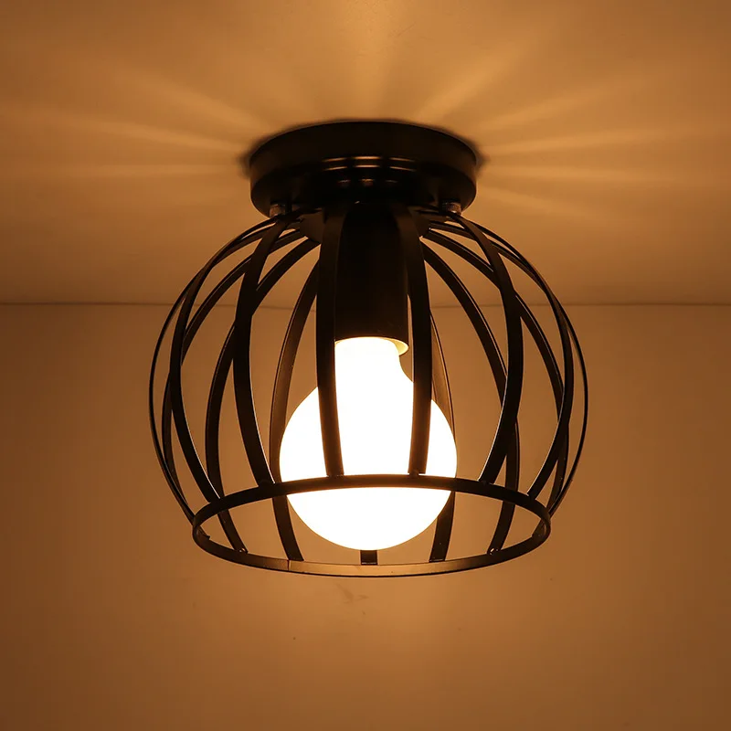 Ретро Потолочный светильник Подвесной светильник E27 в помещении Лофт для спальни Винтажный Железный потолочный светильник Домашний коридор Проход 110 В 220 В Черный 3