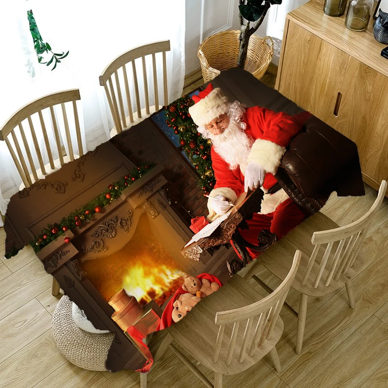 Рождественские скатерти с прямоугольным рисунком Санта-Клауса, Противообрастающие скатерти, украшения для званых ужинов, Романтические скатерти для камина 3
