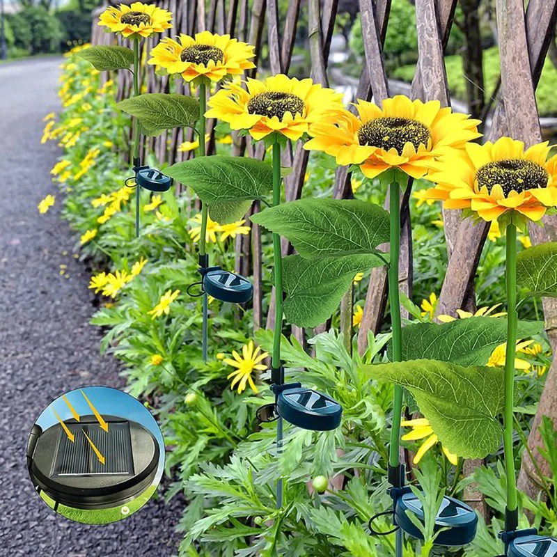 Светодиодные солнечные фонари Sunflower емкостью 600 мАч, перезаряжаемые садовые фонари, наружные водонепроницаемые ландшафтные фонари для дорожки, свадебного двора 3