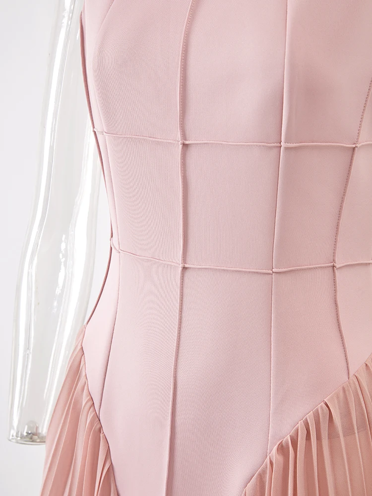 [EWQ] Милое женское плиссированное платье без рукавов со стоячим вырезом, красивая одежда, летние розовые вечерние платья 2023 года 4