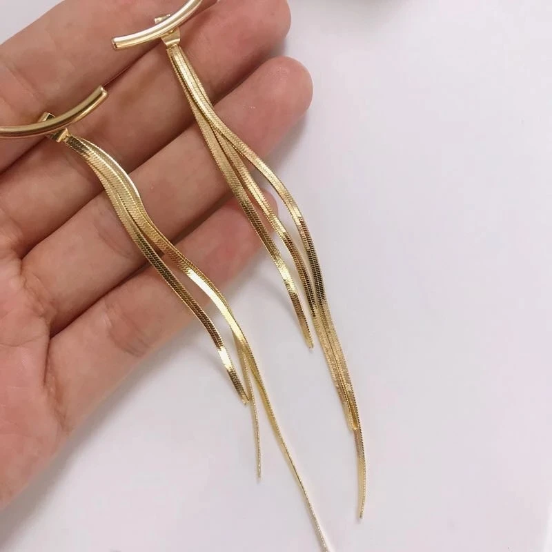 Винтажные золотые серьги-подвески с кисточками на длинной нити для женщин, глянцевая геометрическая дуга, корейская бижутерия, прямая поставка 2021 г. 4