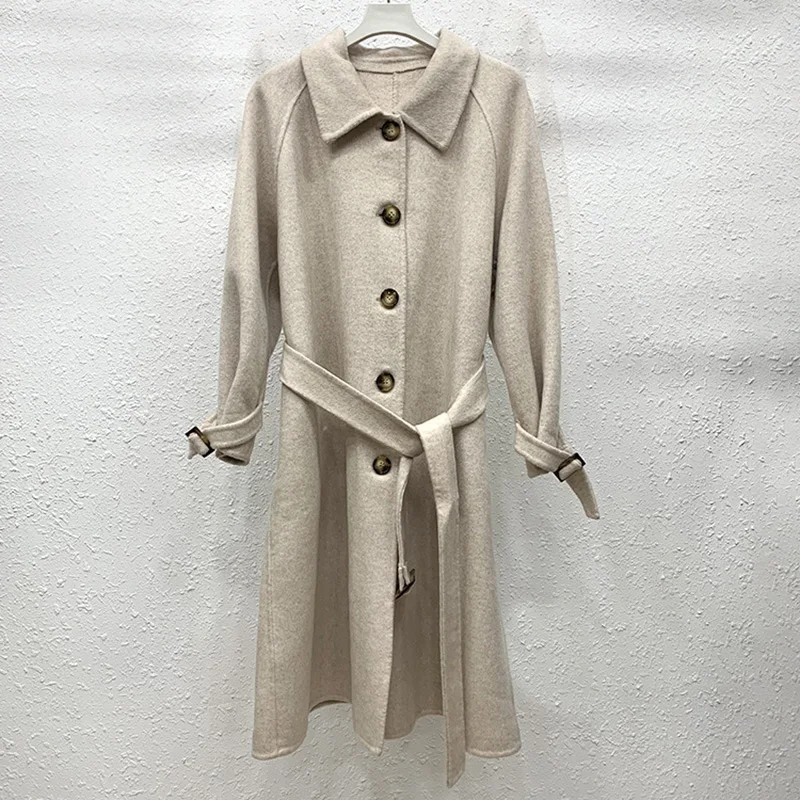 Зимне-осеннее женское кашемировое шерстяное пальто с поясом, женское двустороннее шерстяное пальто, теплая мягкая удобная куртка S3815 4